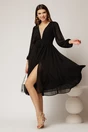 Rochie DY Fashion midi din voal negru in clos cu perle si tull la decolteu, 3, dyfashion.ro