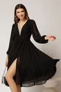 Rochie DY Fashion midi din voal negru in clos cu perle si tull la decolteu, 1, dyfashion.ro