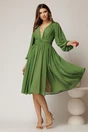 Rochie DY Fashion midi din voal verde in clos cu perle si tull la decolteu, 3, dyfashion.ro
