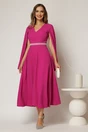 Rochie DY Fashion midi fucsia cu maneci lungi crapate si aplicatii in talie, 3, dyfashion.ro