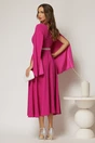 Rochie DY Fashion midi fucsia cu maneci lungi crapate si aplicatii in talie, 2, dyfashion.ro