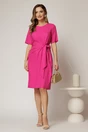 Rochie DY Fashion midi fucsia cu nod in talie si adaos de viscoza, 3, dyfashion.ro