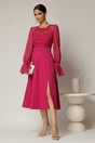 Rochie DY Fashion midi fucsia de ocazie cu voal la bust, 3, dyfashion.ro