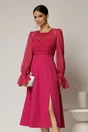 Rochie DY Fashion midi fucsia de ocazie cu voal la bust, 1, dyfashion.ro