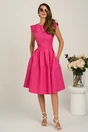 Rochie DY Fashion midi fucsia din poplin in clos cu volane la umeri, 4, dyfashion.ro
