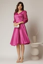 Rochie DY Fashion midi fucsia din tafta cu maneci din voal cu lurex, 3, dyfashion.ro