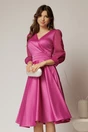 Rochie DY Fashion midi fucsia din tafta cu maneci din voal cu lurex, 1, dyfashion.ro