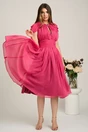 Rochie DY Fashion midi fucsia din voal in clos cu accesoriu si decupaj la decolteu, 4, dyfashion.ro