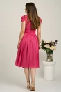 Rochie DY Fashion midi fucsia din voal in clos cu accesoriu si decupaj la decolteu, 2, dyfashion.ro