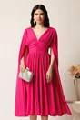 Rochie DY Fashion midi fucsia din voal in clos cu nasturi si maneci ample, 1, dyfashion.ro