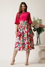 Rochie DY Fashion midi fucsia in clos cu fusta din voal cu imprimeu, 3, dyfashion.ro