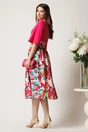 Rochie DY Fashion midi fucsia in clos cu fusta din voal cu imprimeu, 2, dyfashion.ro