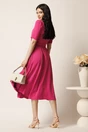 Rochie DY Fashion midi fucsia in clos din triplu voal cu nasturi la bust si curea in talie, 2, dyfashion.ro