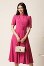 Rochie DY Fashion midi fucsia in clos din triplu voal cu nasturi la bust si curea in talie, 1, dyfashion.ro
