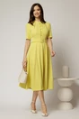 Rochie DY Fashion midi galben lime in clos din triplu voal cu nasturi la bust si curea in talie, 3, dyfashion.ro