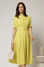 Rochie DY Fashion midi galben lime in clos din triplu voal cu nasturi la bust si curea in talie, 1, dyfashion.ro