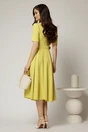 Rochie DY Fashion midi galben lime in clos din triplu voal cu nasturi la bust si curea in talie, 2, dyfashion.ro