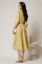 Rochie DY Fashion midi galbena cu banda decorativa pe talie si mansete, 2, dyfashion.ro