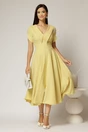 Rochie DY Fashion midi galbena cu guler ascutit si maneci scurte cu nasturi, 3, dyfashion.ro