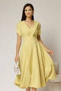 Rochie DY Fashion midi galbena cu guler ascutit si maneci scurte cu nasturi, 1, dyfashion.ro