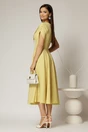 Rochie DY Fashion midi galbena cu guler ascutit si maneci scurte cu nasturi, 2, dyfashion.ro