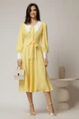 Rochie DY Fashion midi galbena cu guler si mansete in contrast, 3, dyfashion.ro