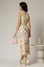 Rochie DY Fashion midi galbena cu imprimeuri din in cu nasturi pe bust fara maneci, 2, dyfashion.ro