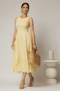 Rochie DY Fashion midi galbena din bumbac cu cret pe solduri, 3, dyfashion.ro