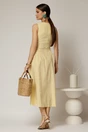 Rochie DY Fashion midi galbena din bumbac cu cret pe solduri, 2, dyfashion.ro