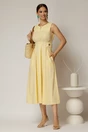 Rochie DY Fashion midi galbena din bumbac cu nasturi si cusaturi pe talie, 3, dyfashion.ro
