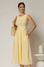 Rochie DY Fashion midi galbena din bumbac cu nasturi si cusaturi pe talie, 1, dyfashion.ro