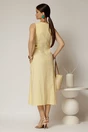 Rochie DY Fashion midi galbena din bumbac cu nasturi si cusaturi pe talie, 2, dyfashion.ro