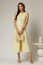 Rochie DY Fashion midi galbena din in cu nasturi pe bust fara maneci, 3, dyfashion.ro