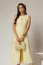 Rochie DY Fashion midi galbena din in cu nasturi pe bust fara maneci, 1, dyfashion.ro