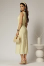 Rochie DY Fashion midi galbena din in cu nasturi pe bust fara maneci, 2, dyfashion.ro