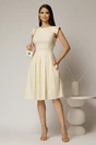 Rochie DY Fashion midi galbena din poplin in clos cu volane la umeri, 3, dyfashion.ro