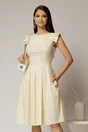 Rochie DY Fashion midi galbena din poplin in clos cu volane la umeri, 1, dyfashion.ro