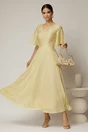 Rochie DY Fashion midi galbena din tencel cu insertii sidefate, 1, dyfashion.ro
