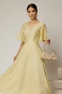 Rochie DY Fashion midi galbena din tencel cu insertii sidefate, 3, dyfashion.ro