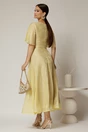 Rochie DY Fashion midi galbena din tencel cu insertii sidefate, 2, dyfashion.ro
