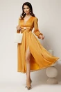 Rochie DY Fashion midi galbena din voal in clos cu funda maxi in talie, 3, dyfashion.ro