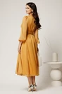 Rochie DY Fashion midi galbena din voal in clos cu funda maxi in talie, 2, dyfashion.ro
