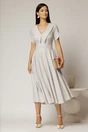 Rochie DY Fashion midi gri cu guler ascutit si maneci scurte cu nasturi, 3, dyfashion.ro