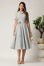 Rochie DY Fashion midi gri din stofa subtire cu cordon si buzunare, 3, dyfashion.ro