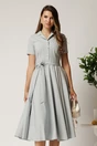 Rochie DY Fashion midi gri din stofa subtire cu cordon si buzunare, 1, dyfashion.ro