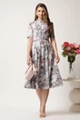 Rochie DY Fashion midi gri in clos din triplu voal cu floricele si curea in talie, 3, dyfashion.ro