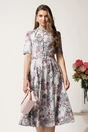 Rochie DY Fashion midi gri in clos din triplu voal cu floricele si curea in talie, 1, dyfashion.ro