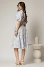 Rochie DY Fashion midi imprimeu floral bleu cu guler ascutit si maneci bufante, 2, dyfashion.ro