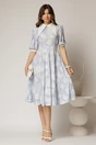 Rochie DY Fashion midi imprimeu floral bleu cu guler ascutit si maneci bufante, 3, dyfashion.ro