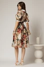 Rochie DY Fashion midi imprimeu floral rosu cu guler ascutit si maneci bufante, 2, dyfashion.ro